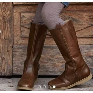 Elephantito Brown braided Leather Knee-High Boots Girls Sz 10